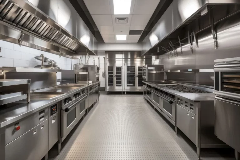 Hygienisch gereinigte Großküche mit Edelstahlgeräten – professionelle Gastro-Küchenreinigung für maximale Sauberkeit